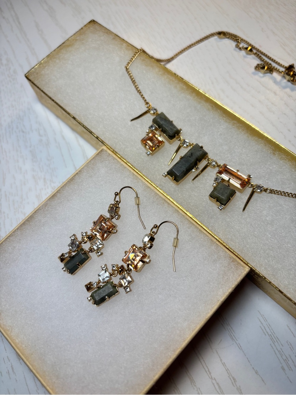 Alexis Bittar Geometric Set- Earrings & Necklace Laborite Crystal 10K Gold